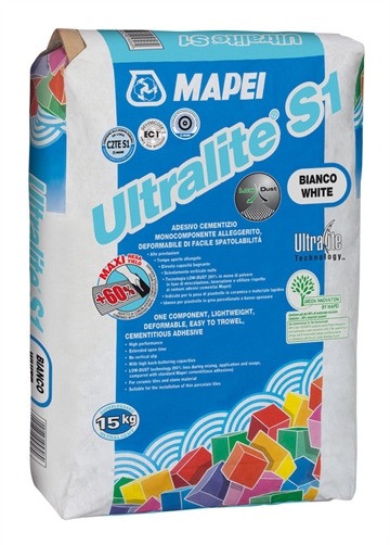 Mapei Ultralite S1 15 kg. Hvid, En-komponent, højtydende, fleksibel, let og cementbaseret klæber 